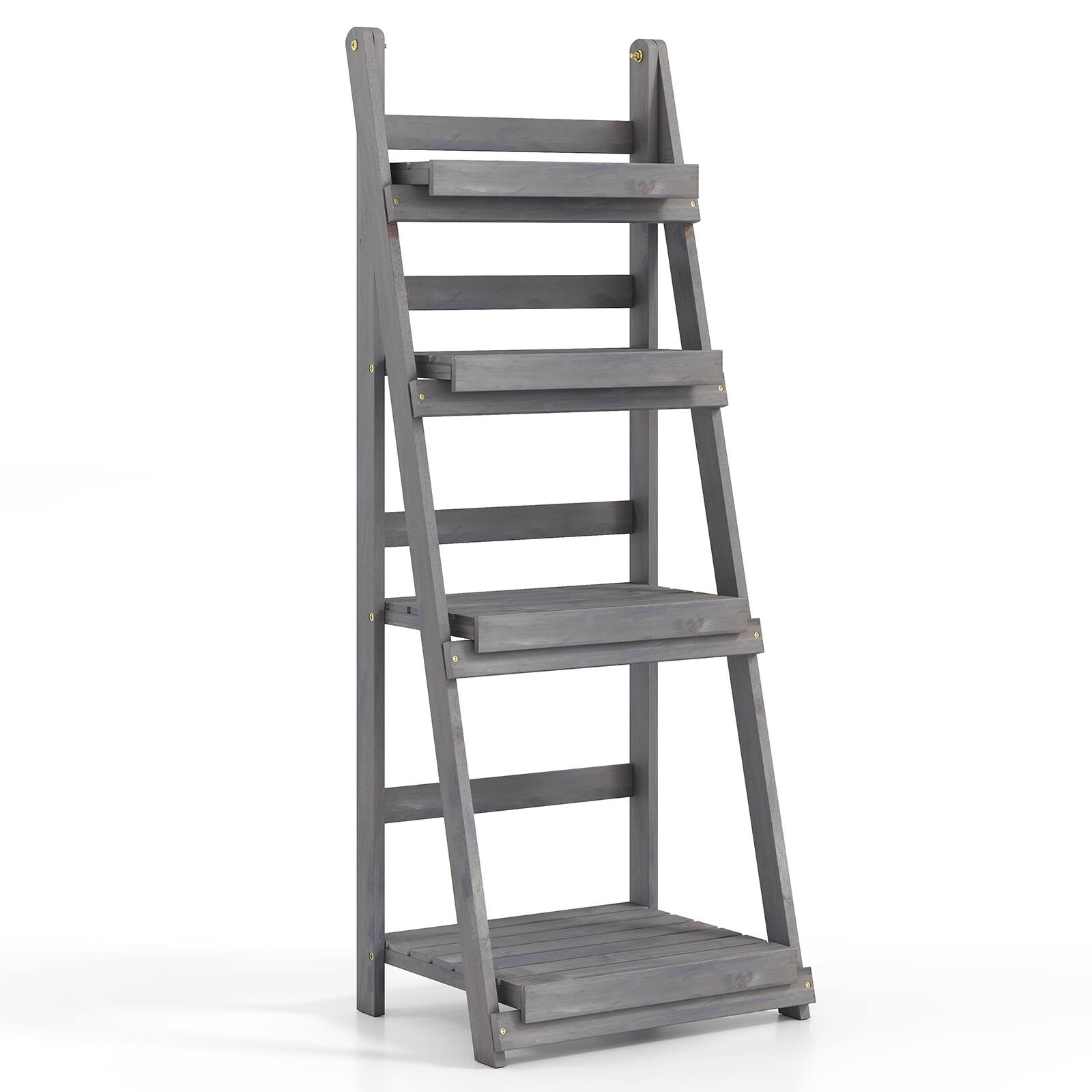 Alt View 9. Costway - Costway 4-Tier Plant Stand Foldable Ladder Plant Shelf with Slatted Shelves, Fir Wood Frame - Gray.