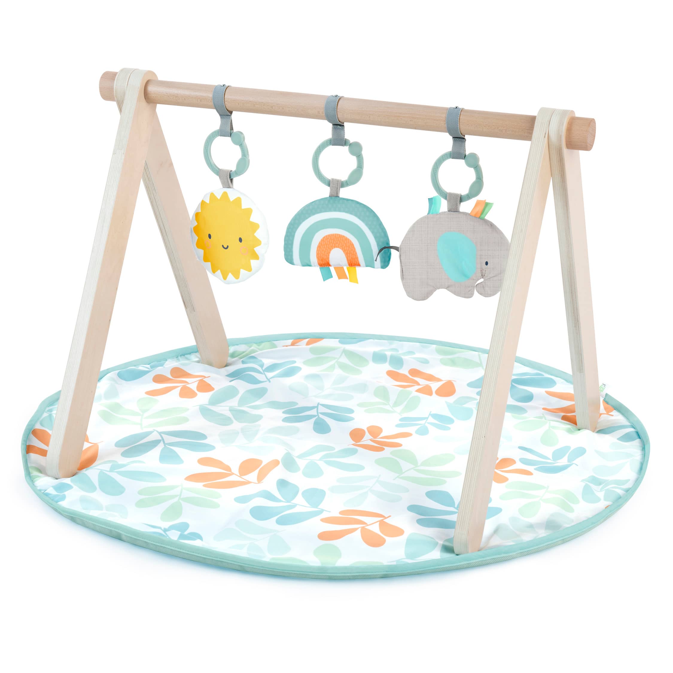 Ingenuity - Sun Valley Wooden Toy Arch & Baby Play Mat, For Ages 0-36 Months - Baby Blue