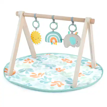Front. Ingenuity - Ingenuity Sun Valley Wooden Toy Arch & Baby Play Mat, For Ages 0-36 Months - BABY BLUE.