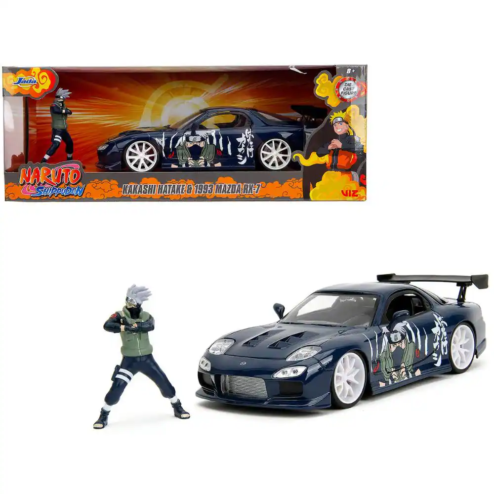 Jada - 1993 Mazda RX-7 w/ Graphics & Kakashi Figure – Naruto Shippuden (2009–2017) Anime Hollywood Rides 1/24 - Dark Blue