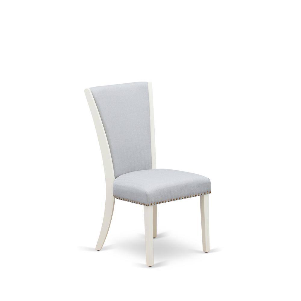 Alt View 2. East West Furniture - Set of 2 - Parson Chairs Includes Linen White Wood Frame with Grey Linen Fabric Seat with Nail Head and Stylish Back - White.