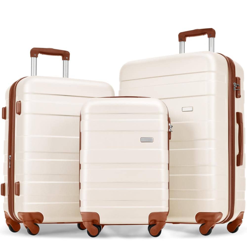 BreeBe - New Model 3-Piece ABS Hardshell Luggage Set, Lightweight Durable Suitcases with Spinner Wheels & TSA Lock 20/24/28" - Ivory