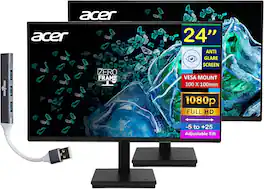 Acer - Vero V7 V247 Gbmipx 24" FHD IPS Monitor, Anti-Glare, VESA Mount (100mm), VGA & DKZ Hub, (UM.QV7AA.G05) 2 Pack - Black