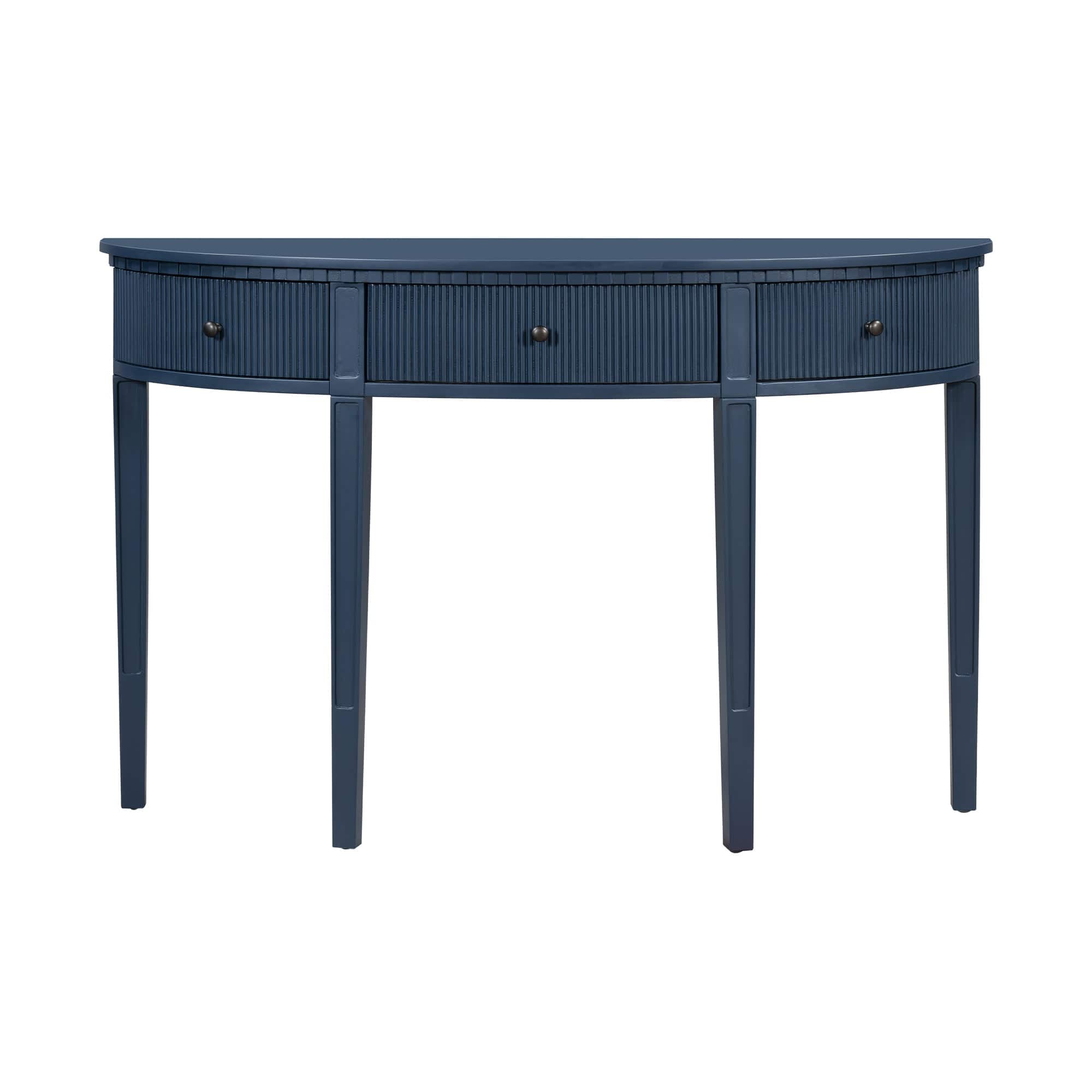 Boyel Living - Modern Vertical Stripe Console Table with 3 Drawers and Solid Pine Legs - Blue