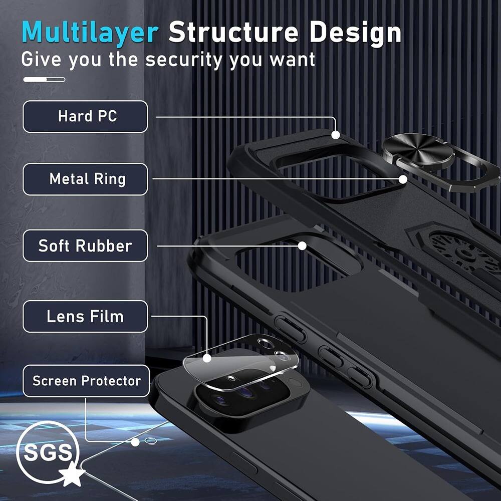 Multilayer Structure Design  
Give you the security you want  

- Hard PC  
- Metal Ring  
- Soft Rubber  
- Lens Film  
- Screen Protector  

SGS