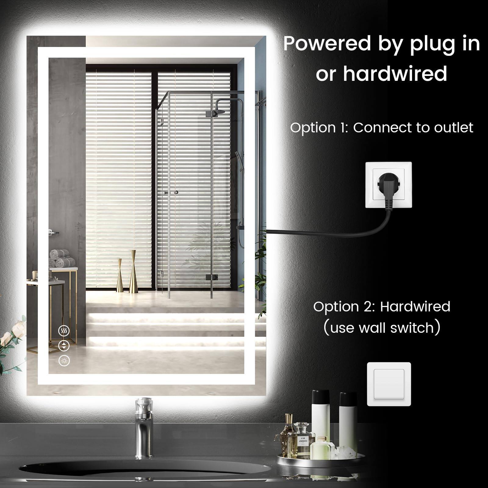 Powered by plug in or hardwired

Option 1: Connect to outlet

Option 2: Hardwired (use wall switch)