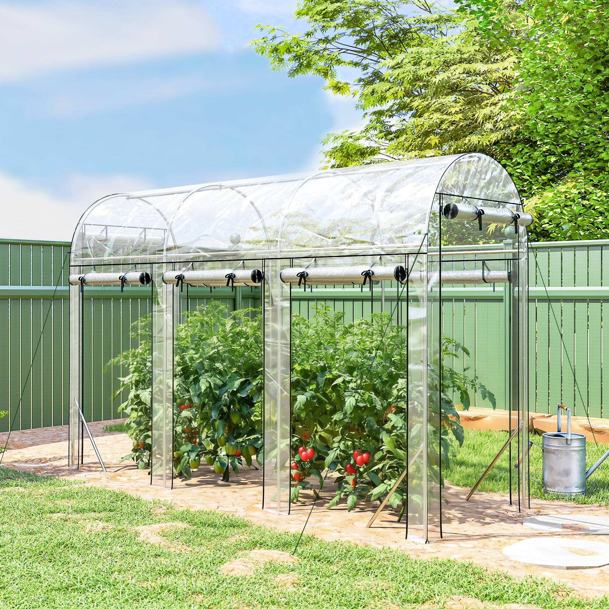 Alt View 1. Outsunny - Walk-in Tunnel Greenhouse, Hoop House Greenhouse with 8 Roll-Up Doors.