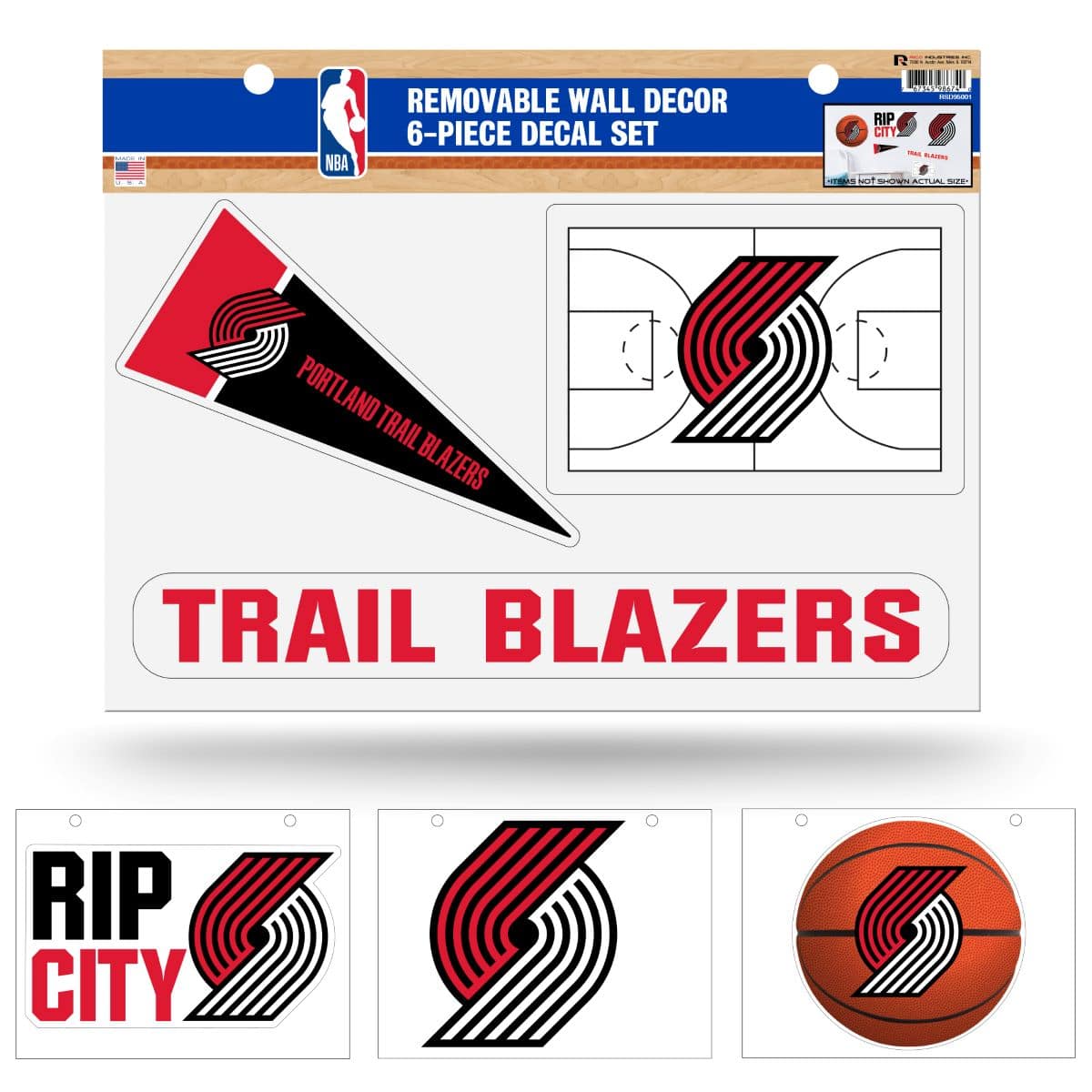 Rico Industries - Portland Trail Blazers (Set of 6) Individual Easy Peel Die-Cut Decal Stickers - Remove - Re-organize - Re-apply - Multi