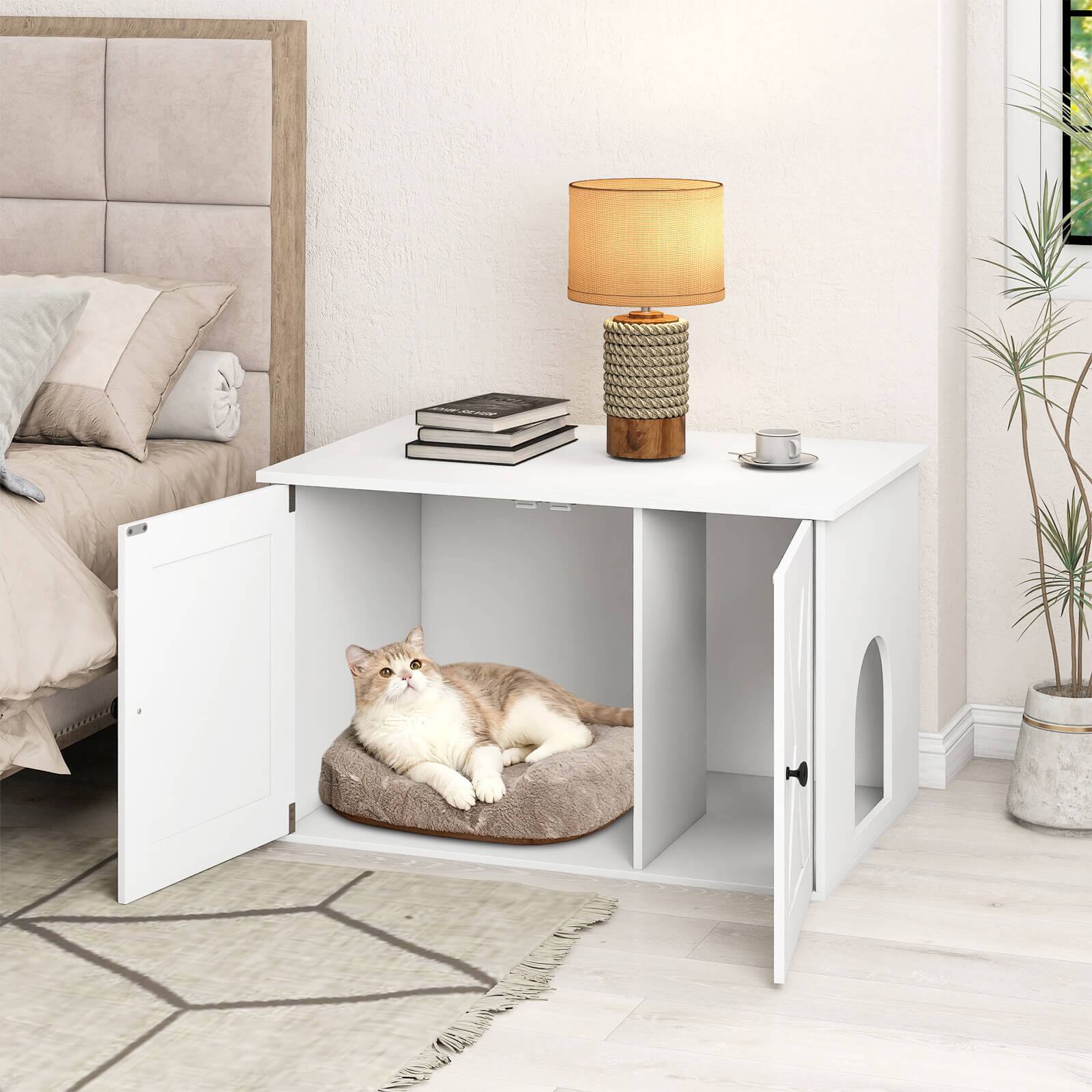 Alt View 4. Costway - Costway Hidden Cat Litter Box Enclosure Furniture with Divider for Living Room Bedroom - White.