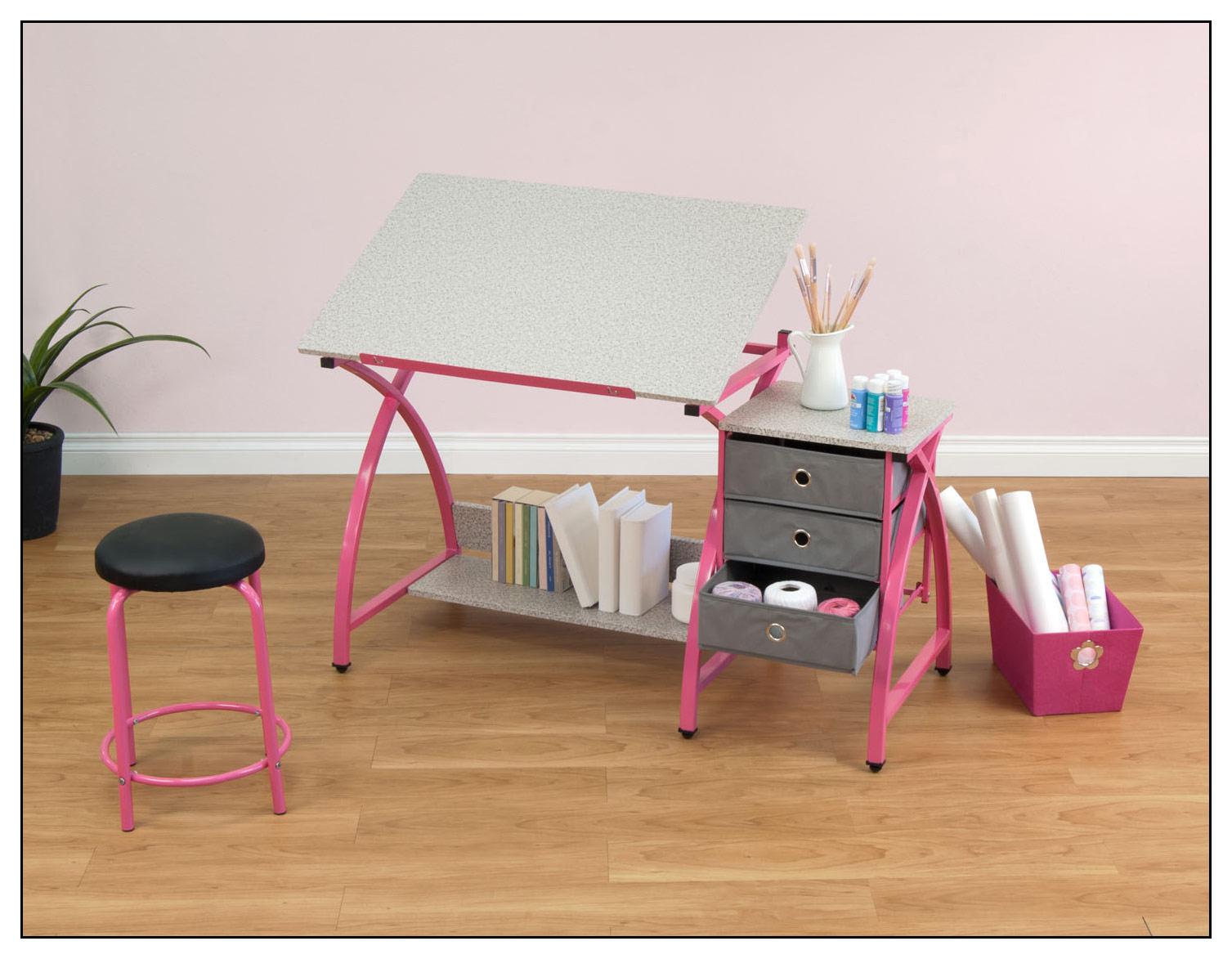 Studio Designs - Comet Center Craft Desk - Pink/Gray