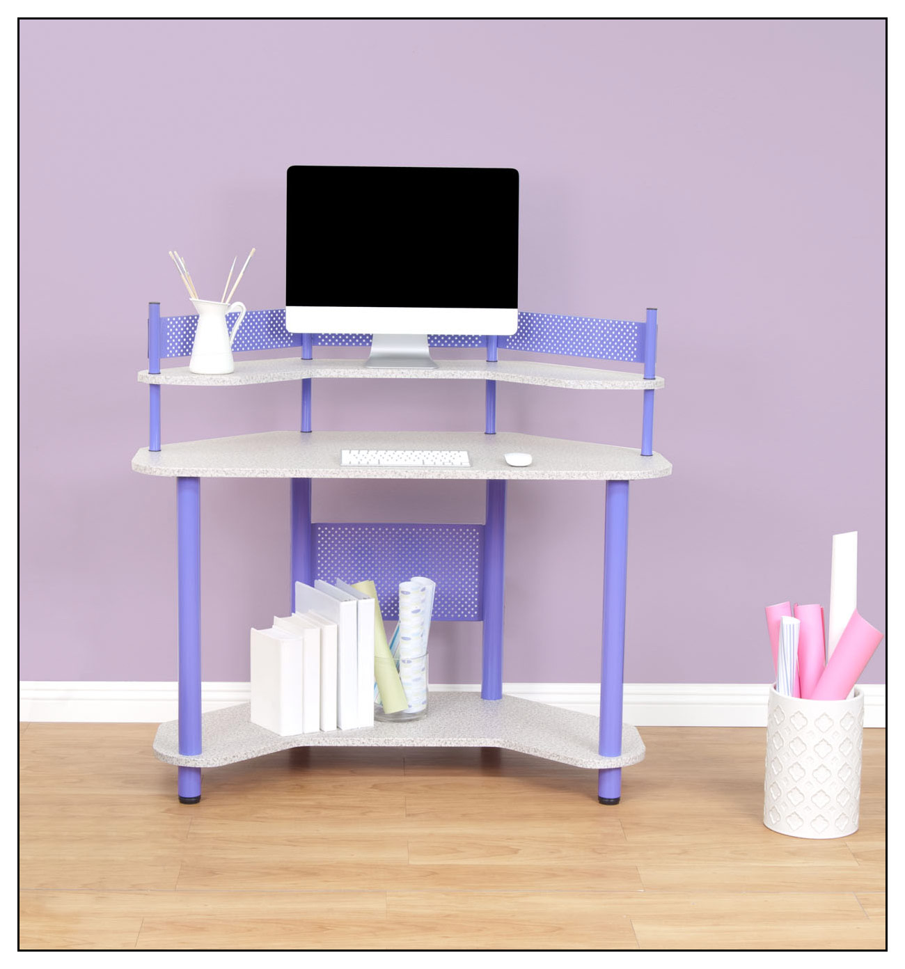 Calico Designs Study Corner Desk, Purple/Gray