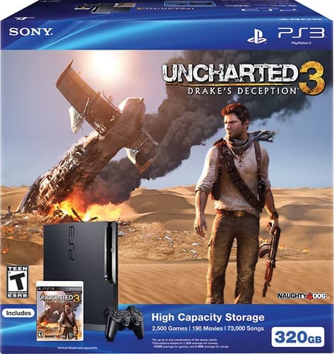 Sony PlayStation 3 Super Slim Uncharted 3 Bundle 250GB Very Good 0Z