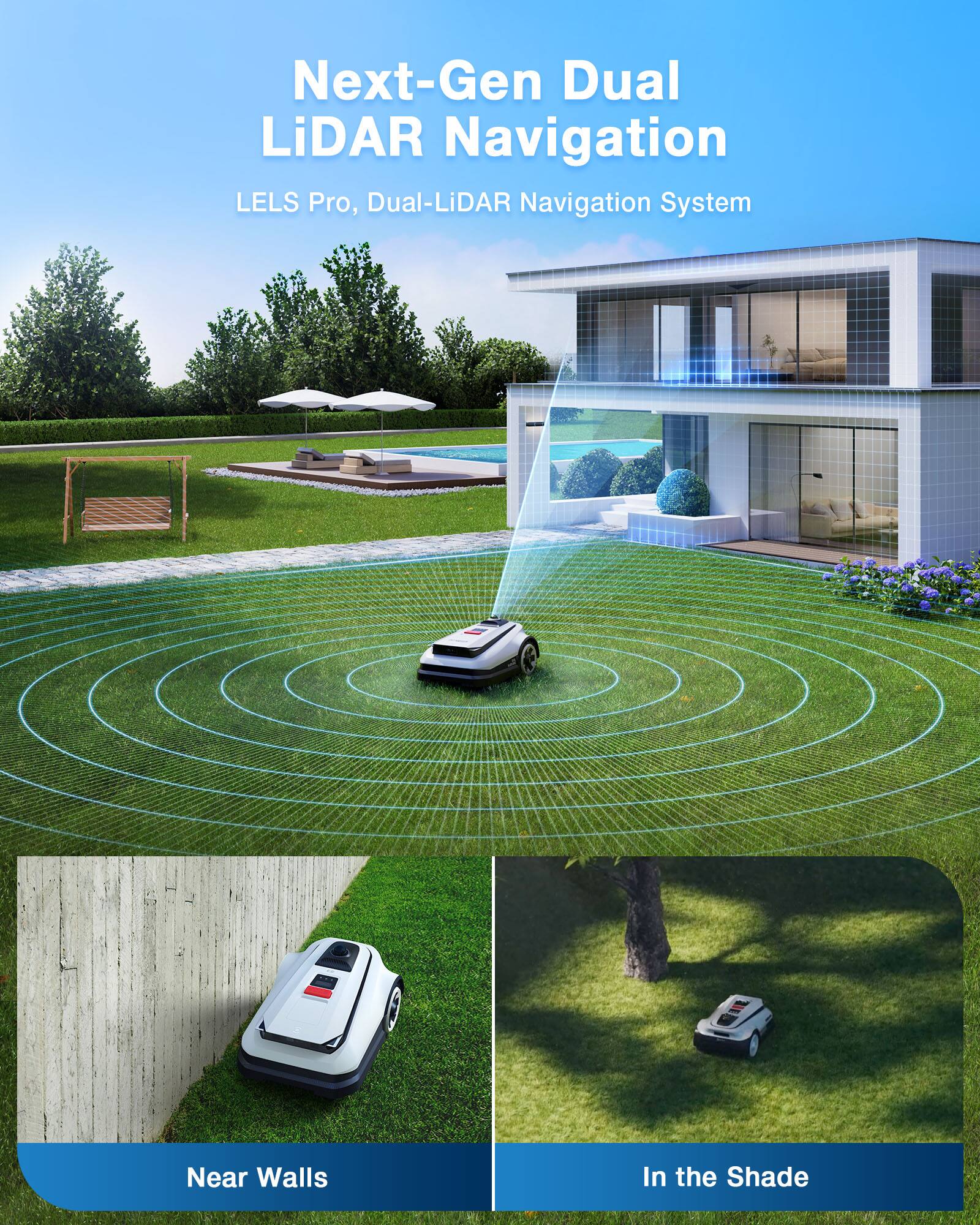 Next-Gen Dual LiDAR Navigation  
LELS Pro, Dual-LiDAR Navigation System  

Near Walls  
In the Shade
