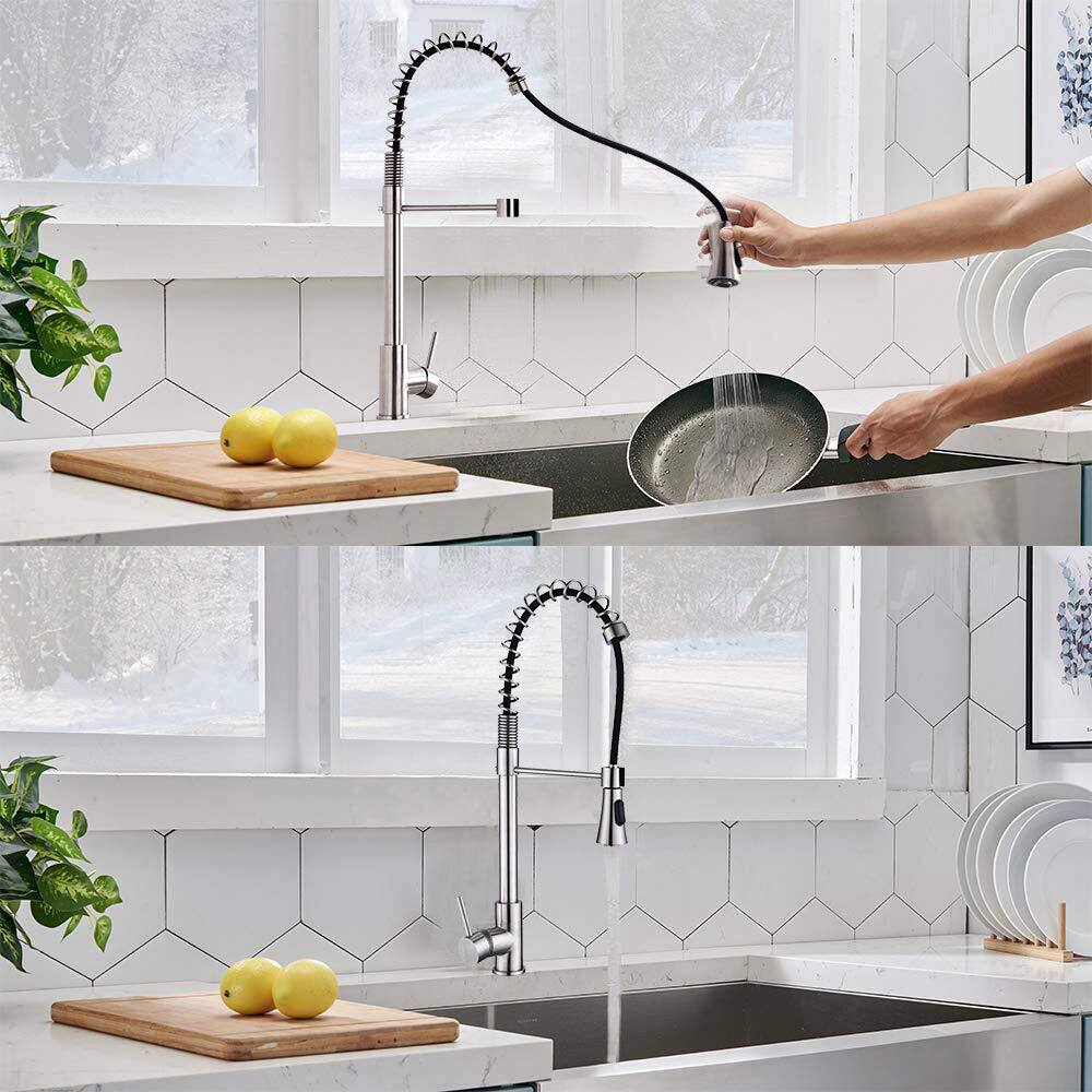 Alt View 2. Boyel Living - Spring Single Handle Pull Down Sprayer Kitchen Faucet with Spring Coil Arm in Brushed Nickel - Brushed Nickel.