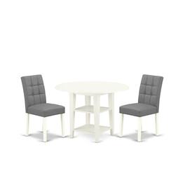 East West Furniture - 3 Piece contain A Dining Table Set Wood Table - White
