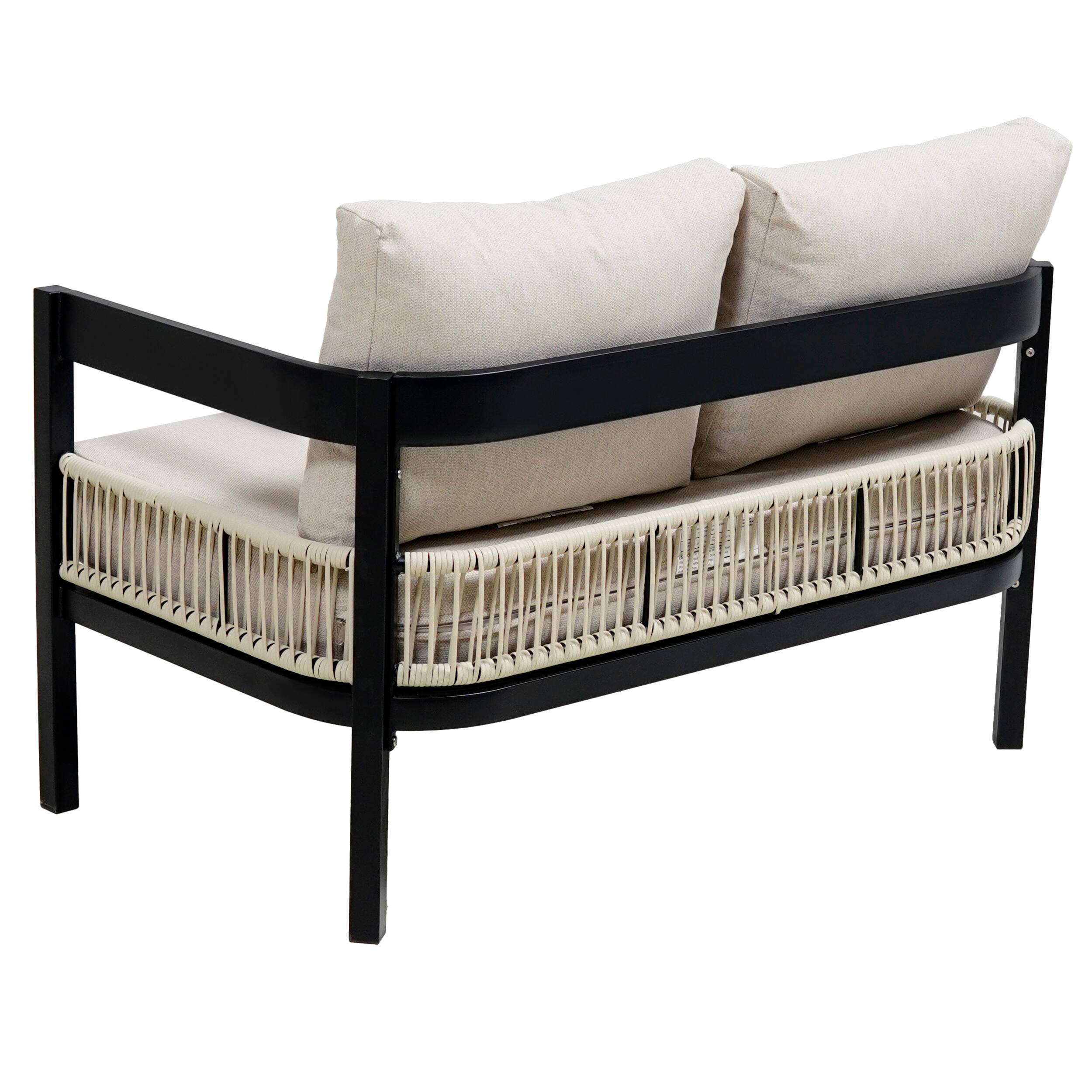 Alt View 5. Mondawe - Outdoor Iron Sofa Set with A table, Rattan Decoration - Beige.