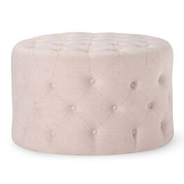 Maven Lane - Marcy Traditional Round Ottoman Fabric Upholstery - Cream
