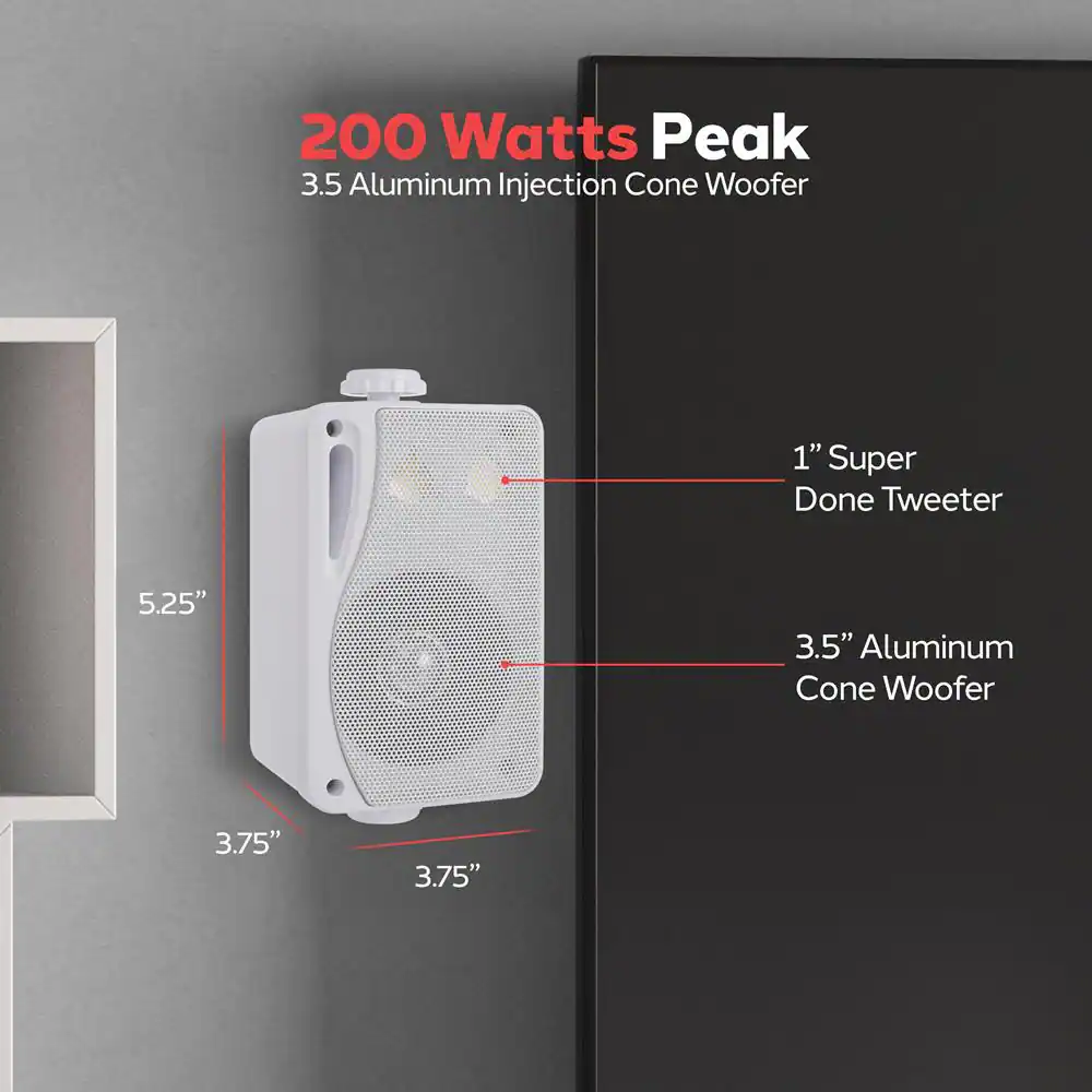 200 Watts Peak  
3.5 Aluminum Injection Cone Woofer  
1" Super Done Tweeter  
3.5" Aluminum Cone Woofer  
5.25"  
3.75"  
3.75"