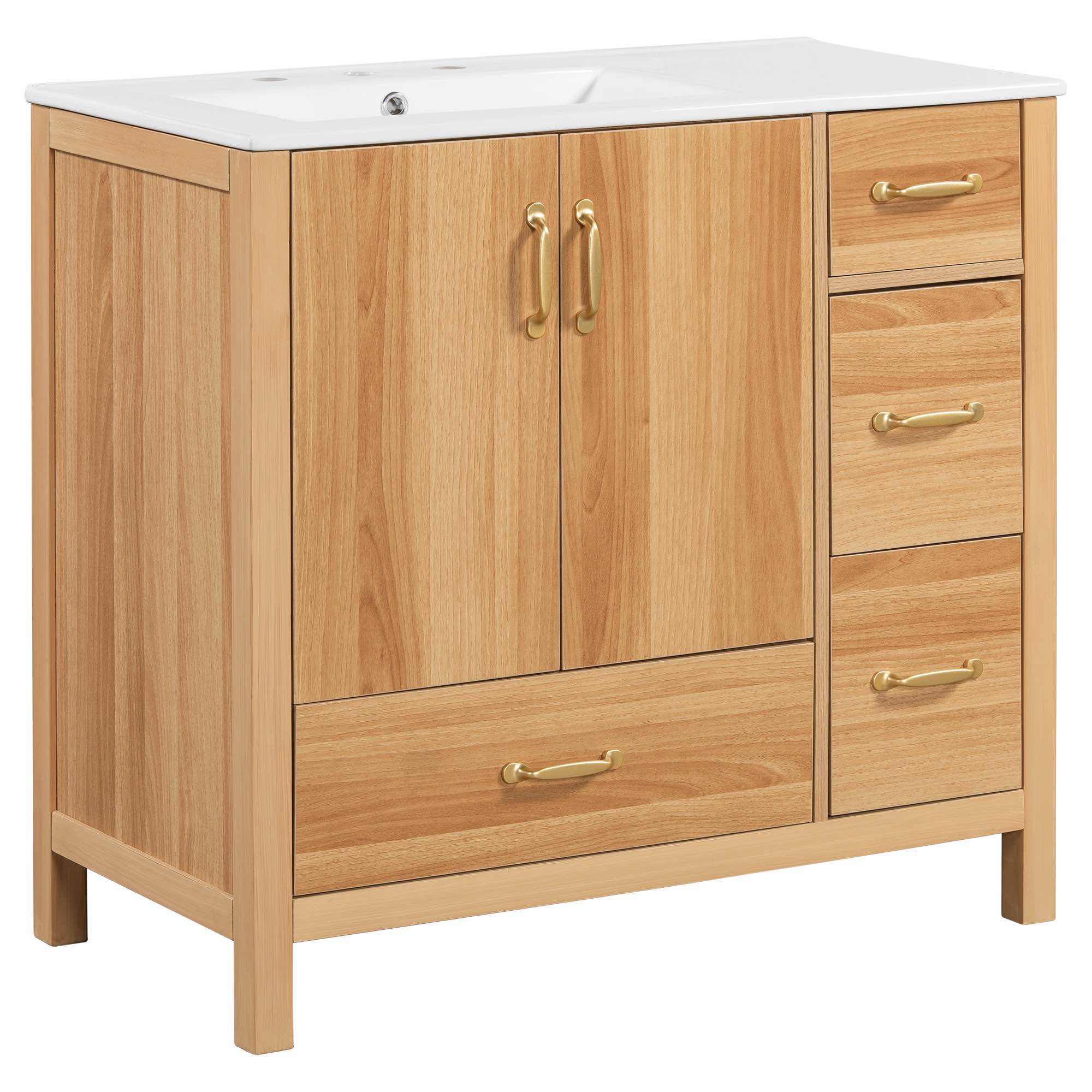 Left. Boyel Living - 36 Inch Bathroom Vanity with Ceramic Sink 2 Soft Close Doors 4 Soft Close Drawers Adjustable Shelf - Wood.