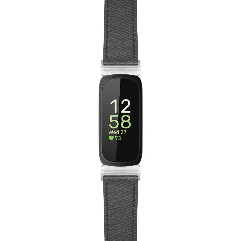 Front. StrapsCo - Textured Strap Leather Watch Band For Fitbit Inspire 3 - Black.