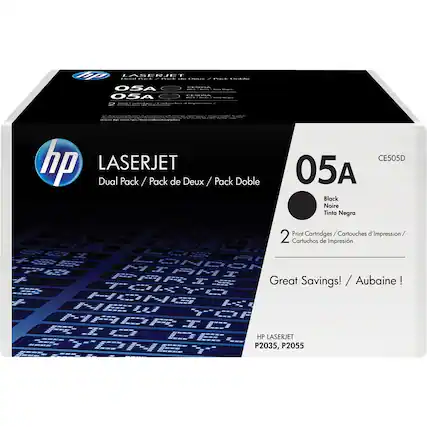 Front. HP - 05A 2-Pack Standard Capacity - Black Toner Cartridges - Black.