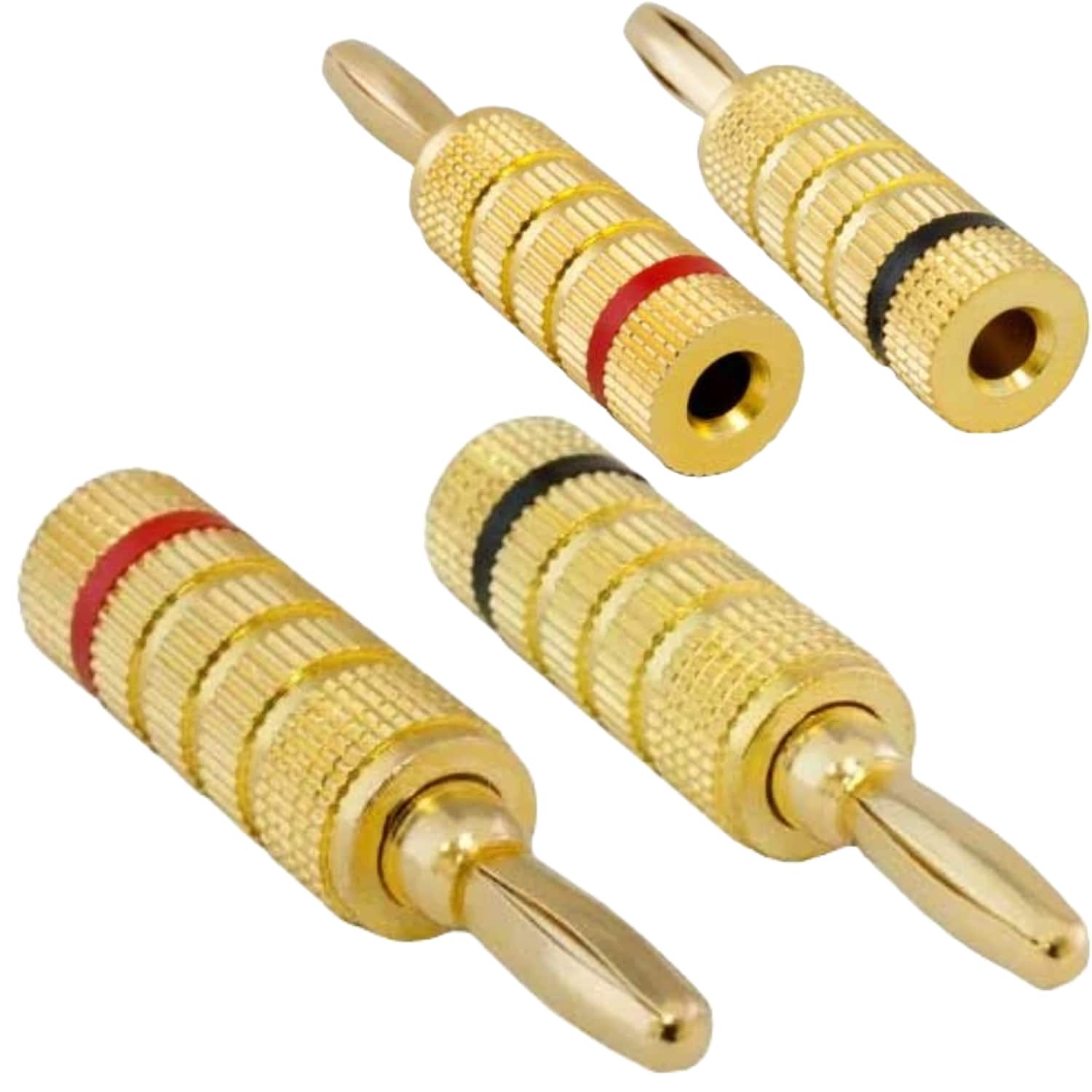 Sanoxy - 1 Pair of Speaker Banana Plugs – Gold-Plated, Closed-Screw Type, Accepts Bare Wire or Spades - Black