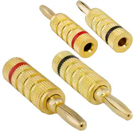 Sanoxy - 1 Pair of Speaker Banana Plugs – Gold-Plated, Closed-Screw Type, Accepts Bare Wire or Spades - Black