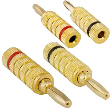 Front. Sanoxy - 1 Pair of Speaker Banana Plugs – Gold-Plated, Closed-Screw Type, Accepts Bare Wire or Spades - Black.