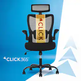 Click365 - High Back Ergonomic Office Chair with Lumbar Support & Adjustable Headrest Mesh Computer Chair with Flip-Up Arms - Black
