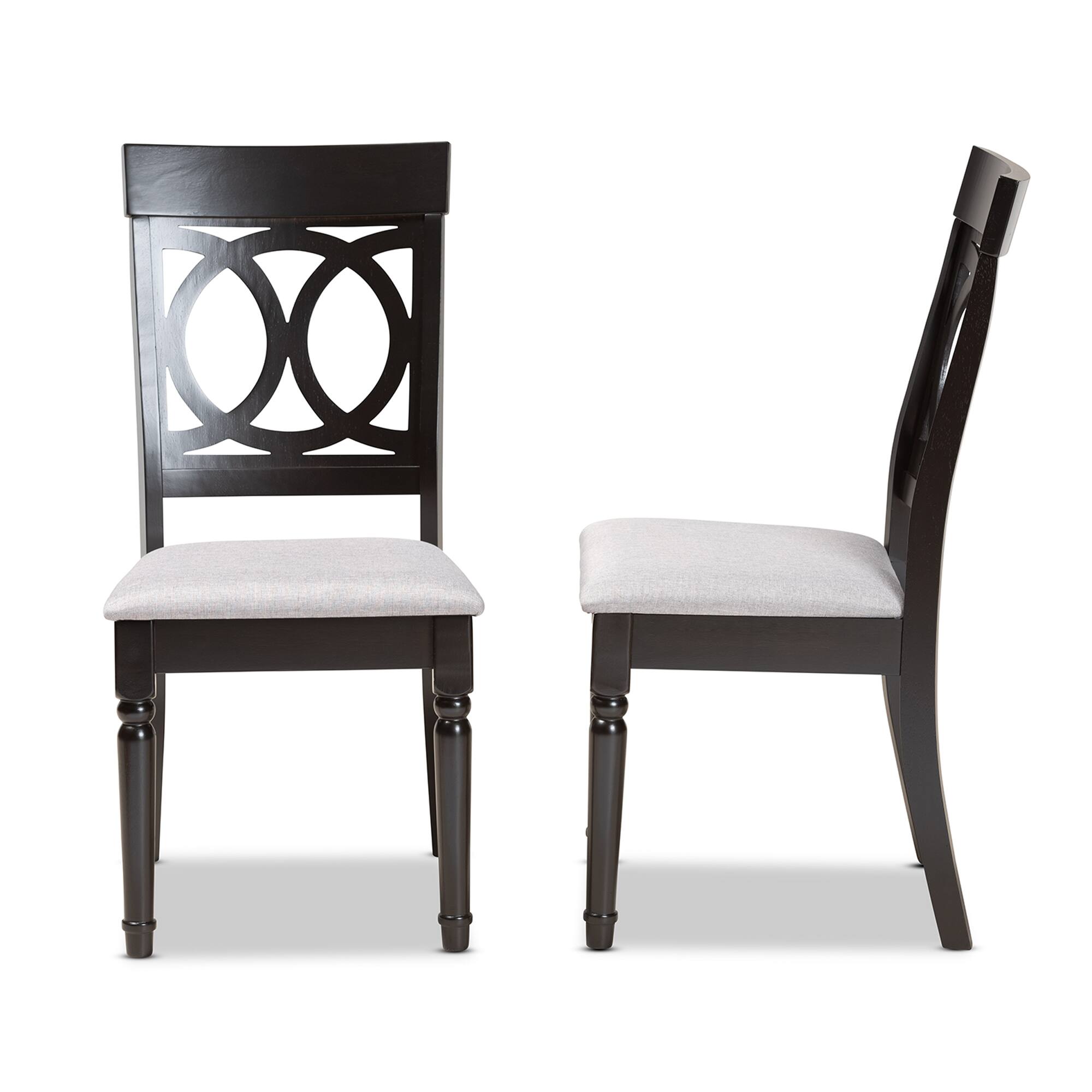 Left. Baxton Studio - Lucie Modern Fabric Upholstered and Espresso Finished Wood 2-Piece Dining Chair Set - Grey/Dark Brown.