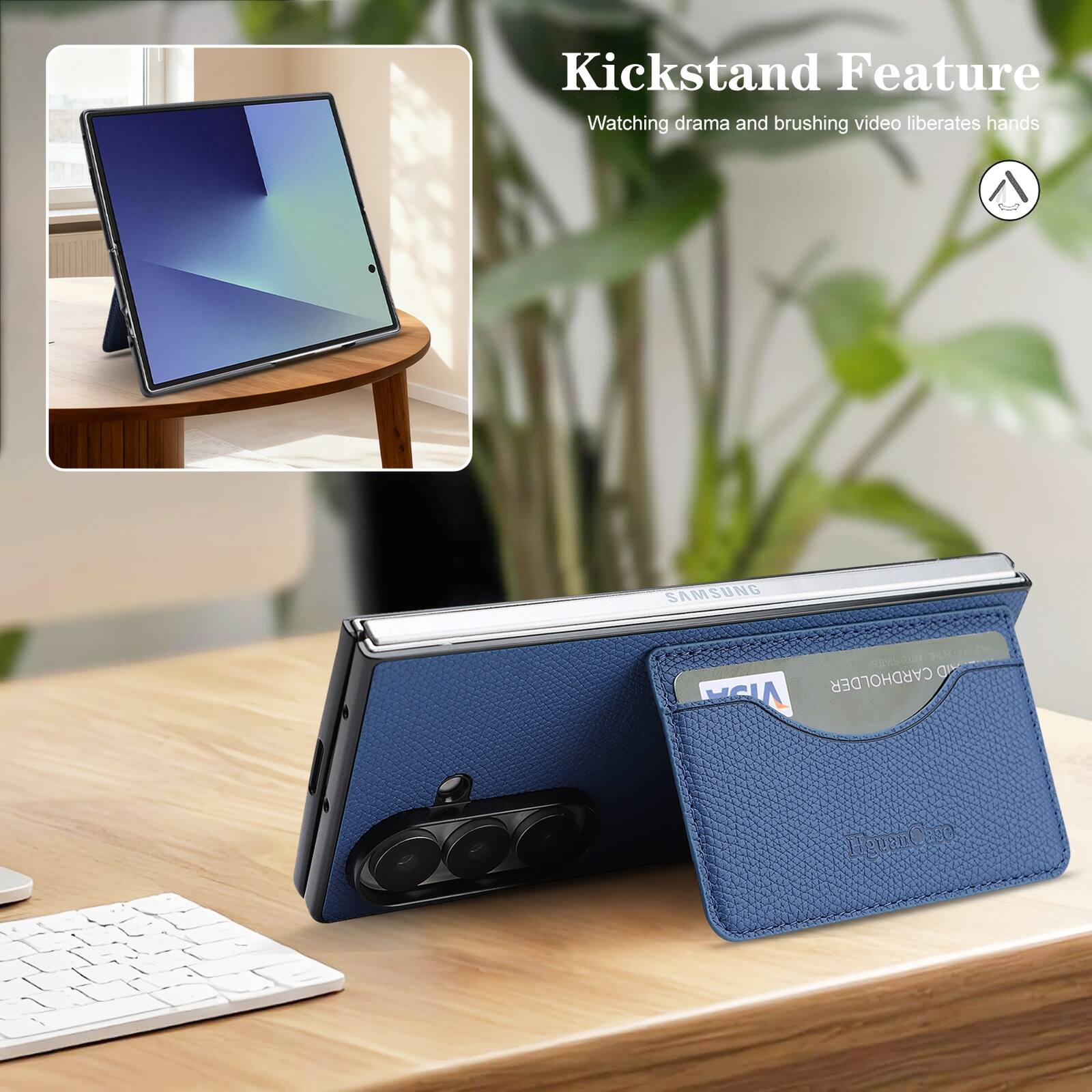 Kickstand Feature  
Watching drama and brushing video liberates hands

SAMSUNG  
H EVULEDER AID CARDHOLDER HSIA  
AquanCaro
