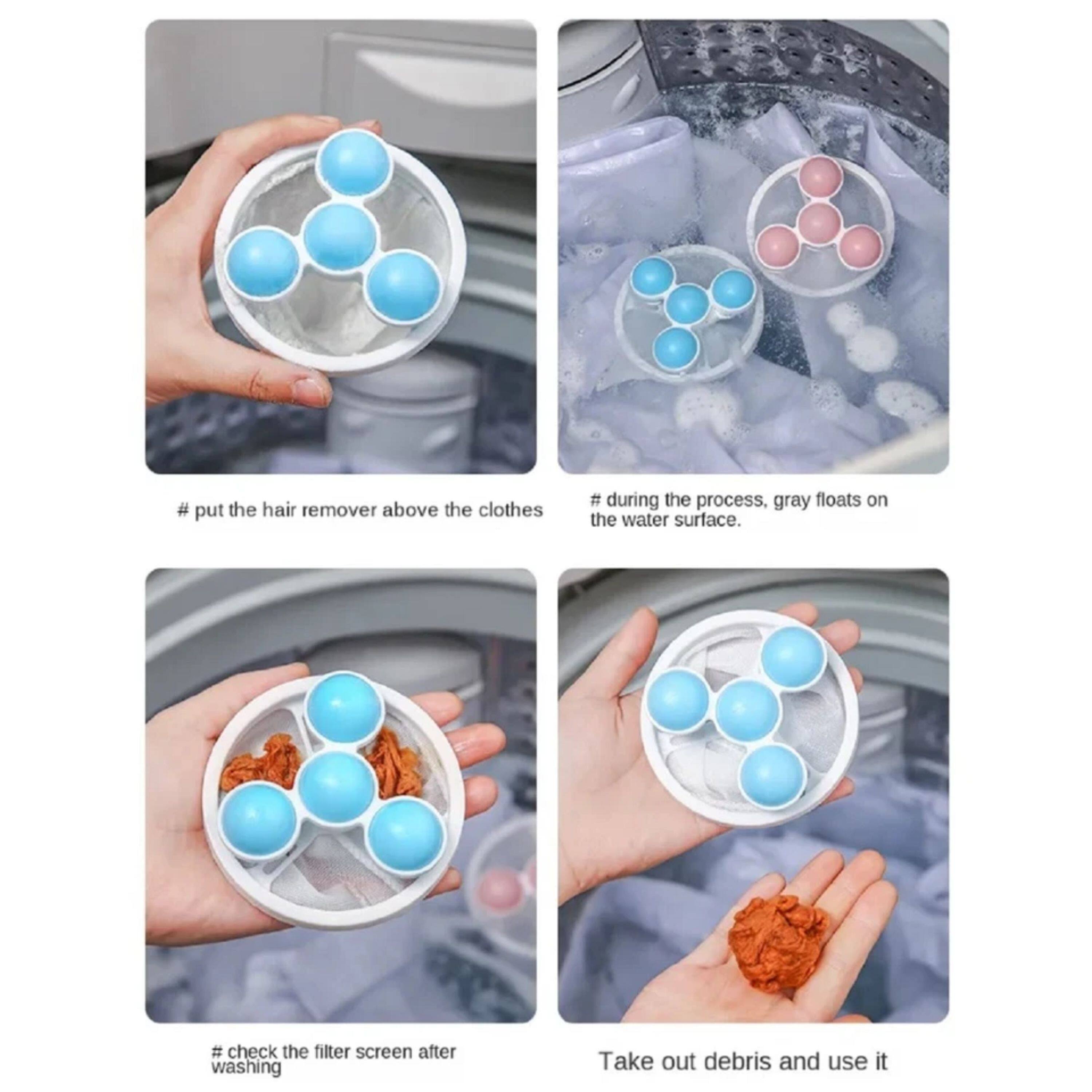 # put the hair remover above the clothes  
# during the process, gray floats on the water surface.  
# check the filter screen after washing  
Take out debris and use it