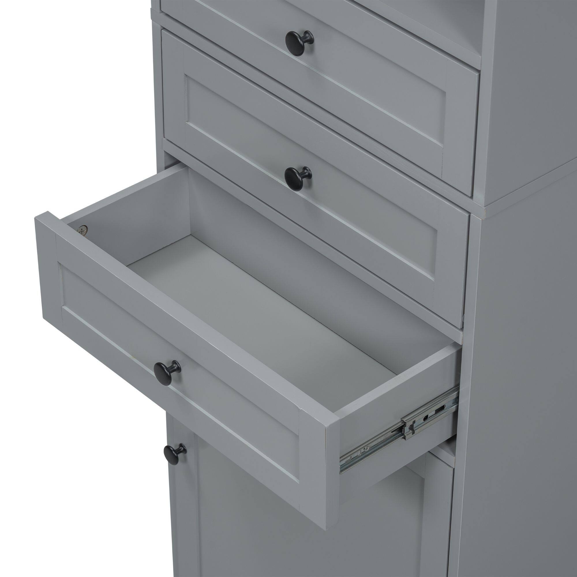Alt View 1. Mirfee - White Tall Storage Cabinet with 3 Drawers, Adjustable Shelves, MDF, for Bathroom Office - Gray.