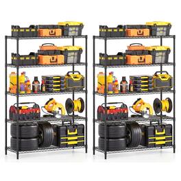 Gymax - 2PCS 5-Tier Metal Storage Shelving Unit 4000 LBS Storage Organizer for Kitchen - Black