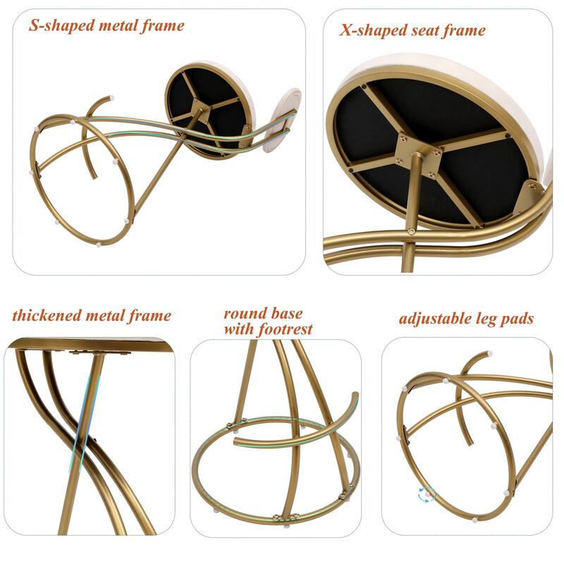 - S-shaped metal frame
- X-shaped seat frame
- Thickened metal frame
- Round base with footrest
- Adjustable leg pads