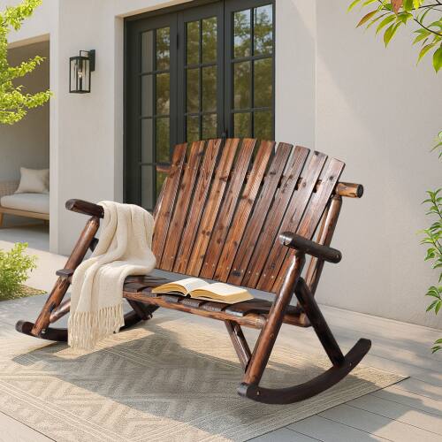 Alt View 9. Winado - 38in 1PC Wooden Rocking Chair Adirondack Rustic with High Back, Slatted Seat, Backrest for Outdoor Garden  Backyard - Carbonized.
