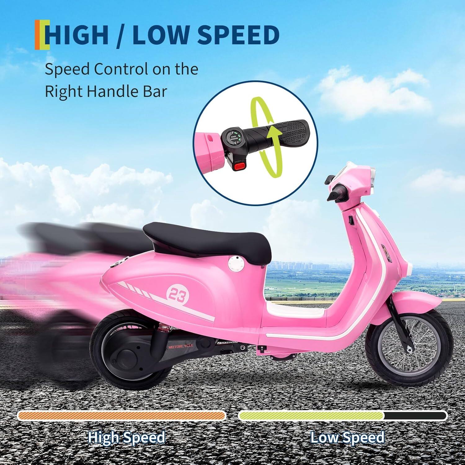HIGH / LOW SPEED  
Speed Control on the Right Handle Bar  

High Speed  
Low Speed