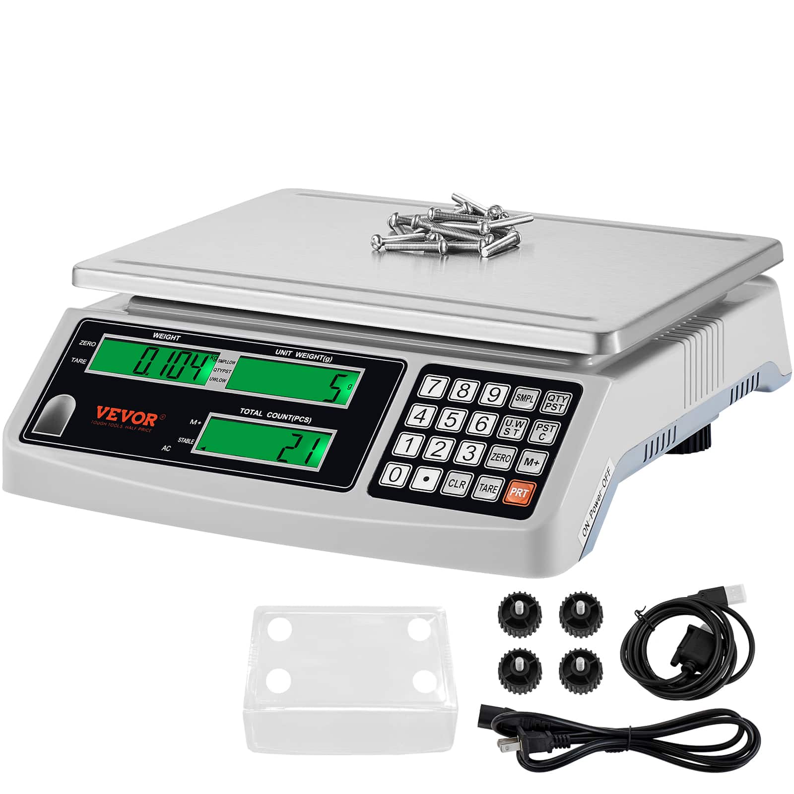 VEVOR - Industrial Counting Scale, 30 kg x 1 g, Digital Scale for Parts and Coins, g/kg/lb Units - Light Gray
