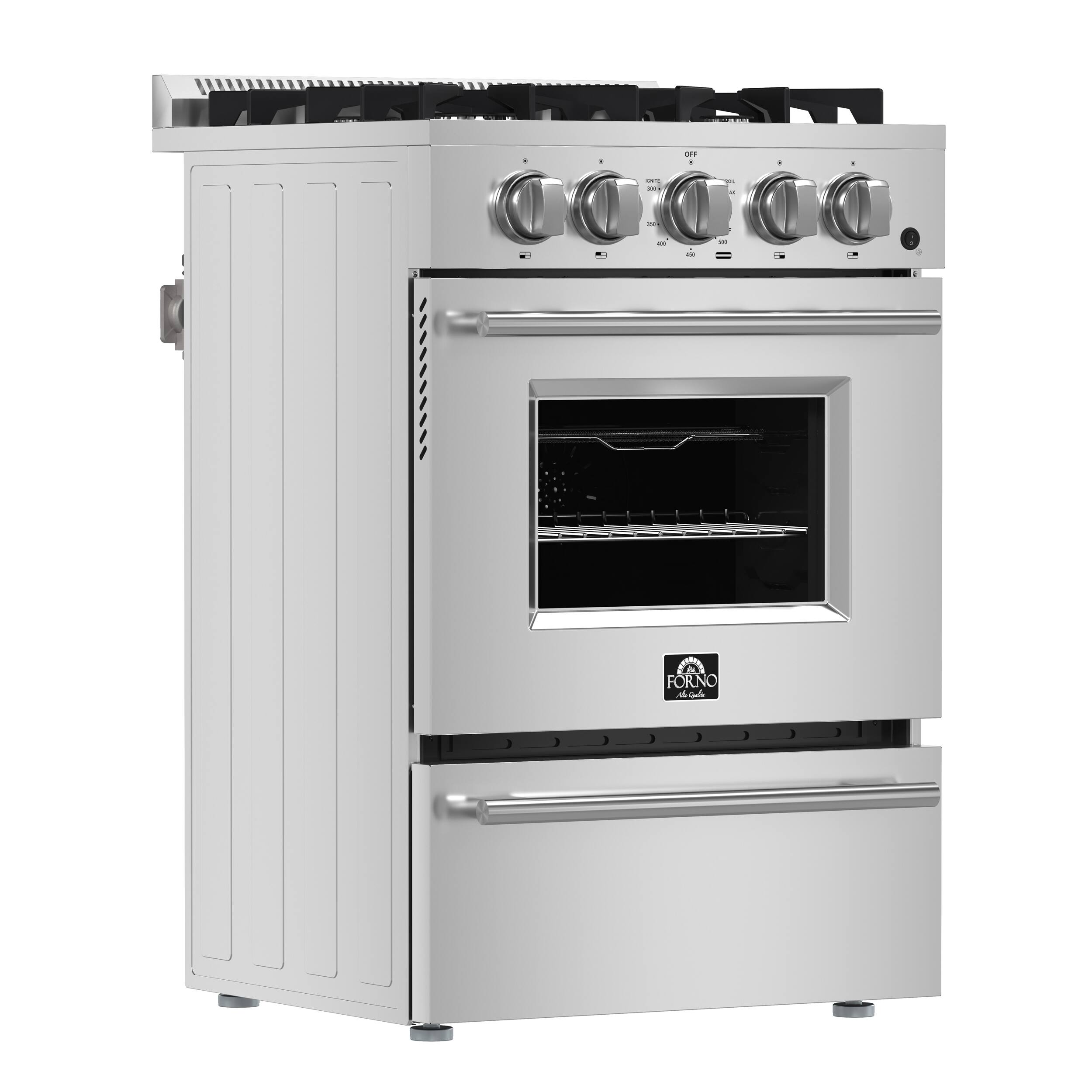 Angle. Forno Appliances - Breno 2.3 Cu. Ft. Freestanding Gas Convection Range with Storage Drawer - Silver.