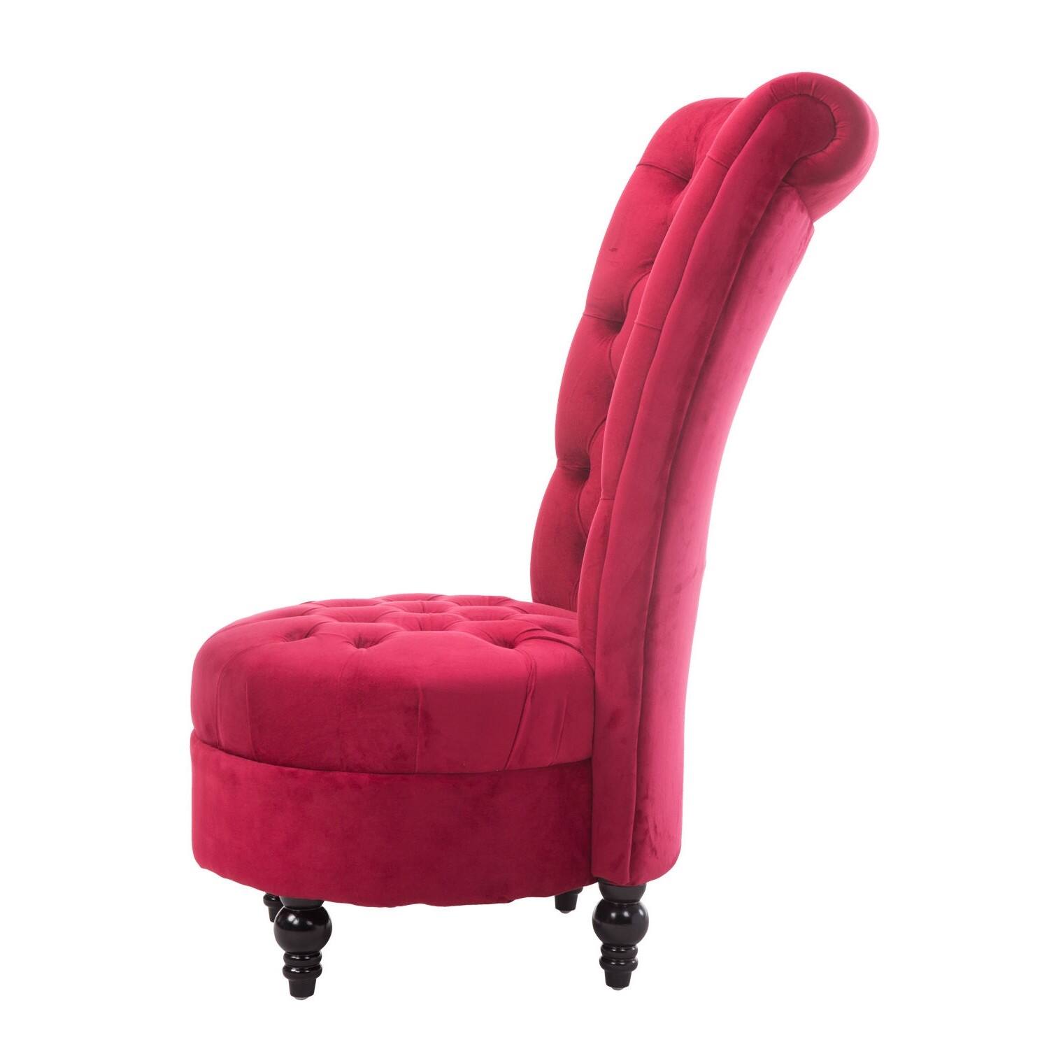 Back. Hivvago - Red Tufted High Back Plush Velvet Upholstered Accent Low Profile Chair - Pink.