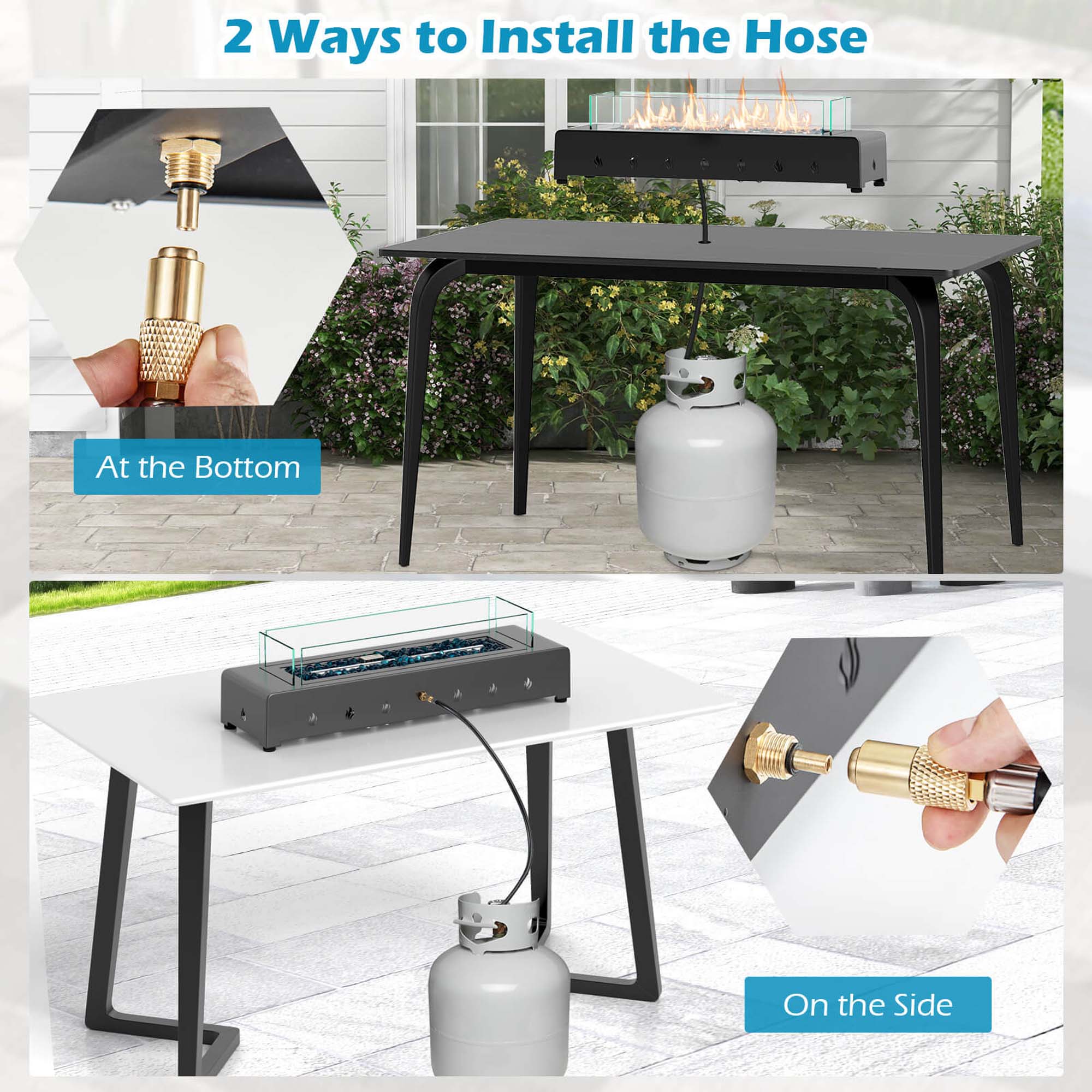 2 Ways to Install the Hose

At the Bottom

On the Side