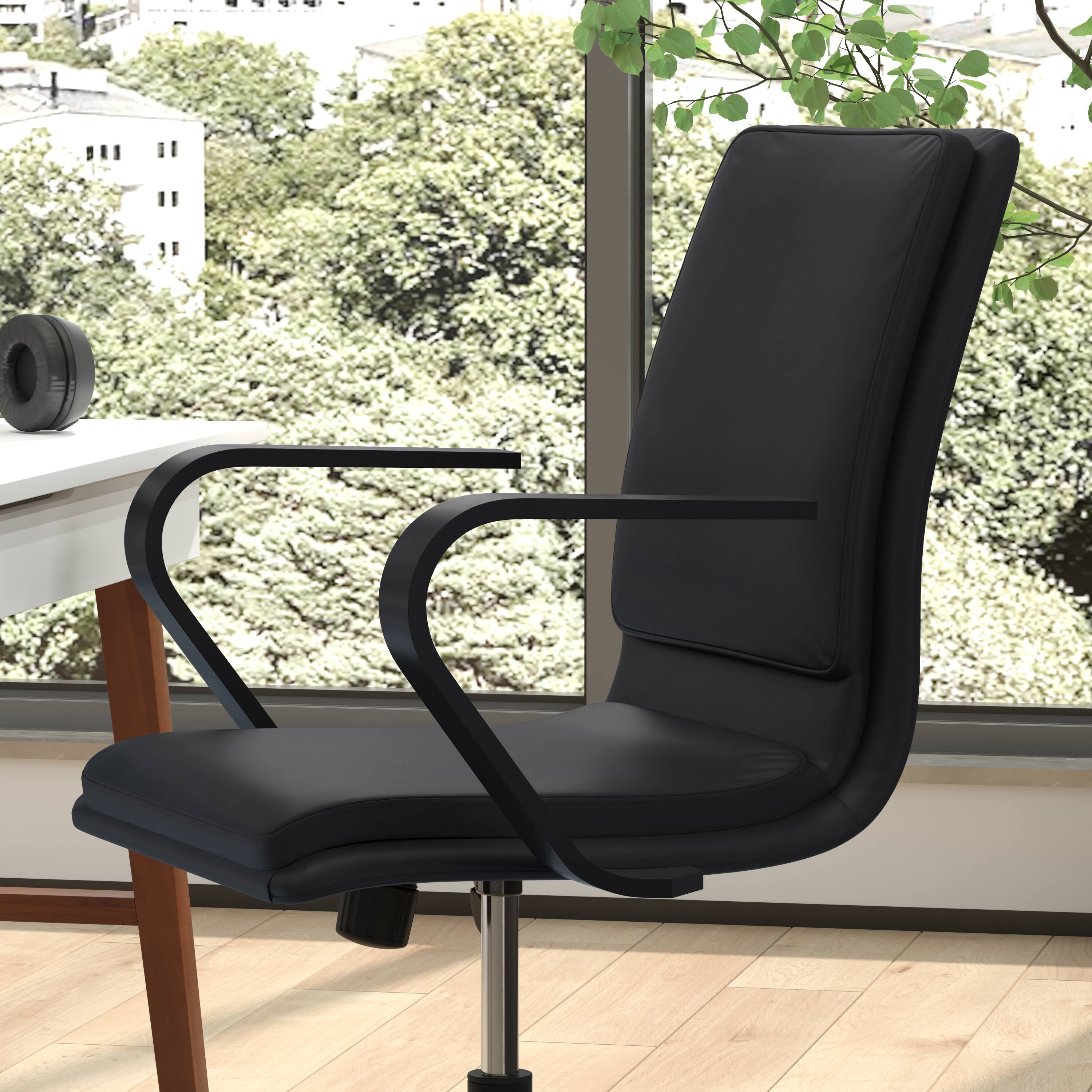 Alt View 4. Emma + Oliver - Ziva Modern Upholstered Mid-Back Home Office Chair with Arms and 5 Star Base - Black LeatherSoft/Black Frame.