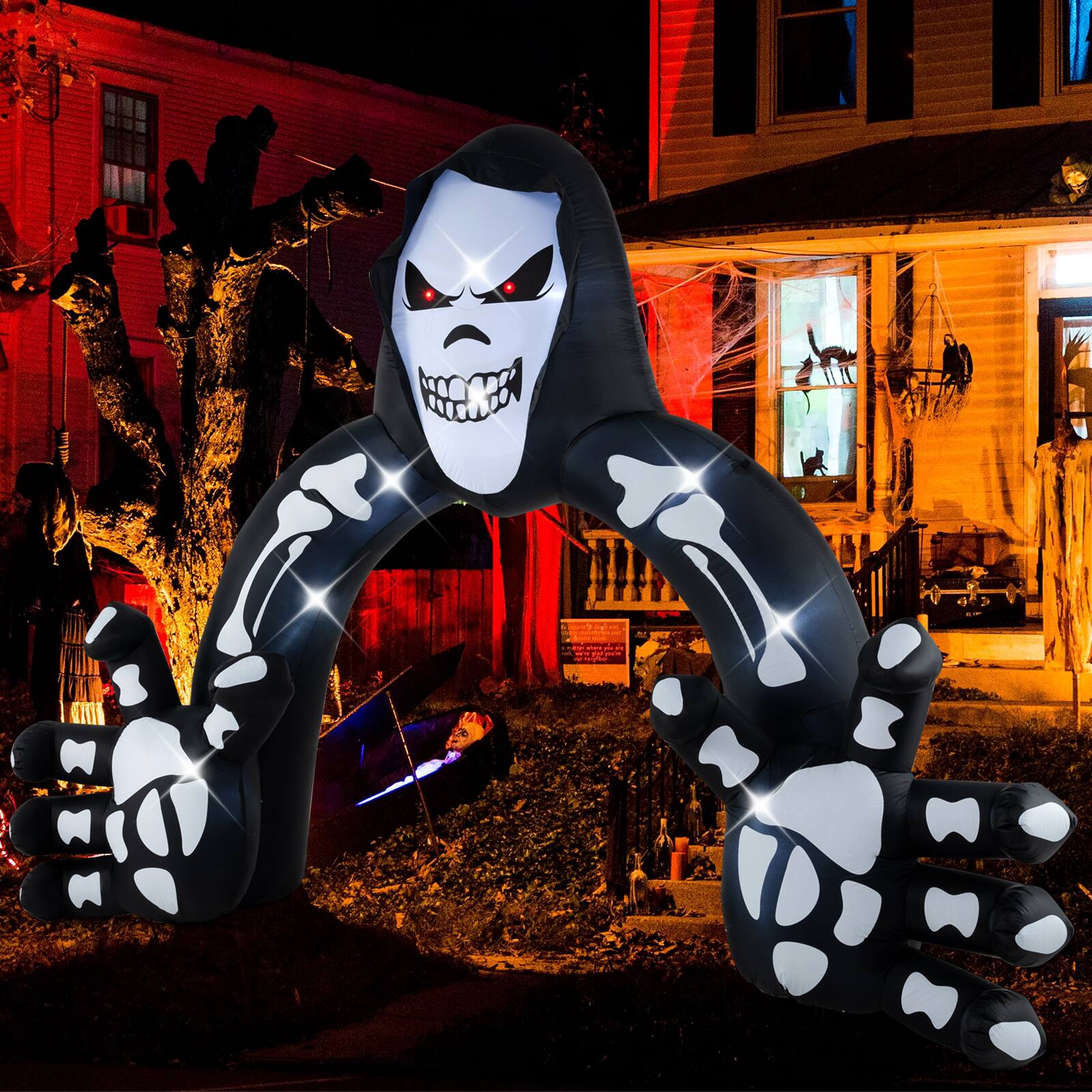 Left. Costway - 10.2 x 8.7 ft Halloween Inflatable Grim Reaper Archway LED Lighted Skeleton Archway - Black.