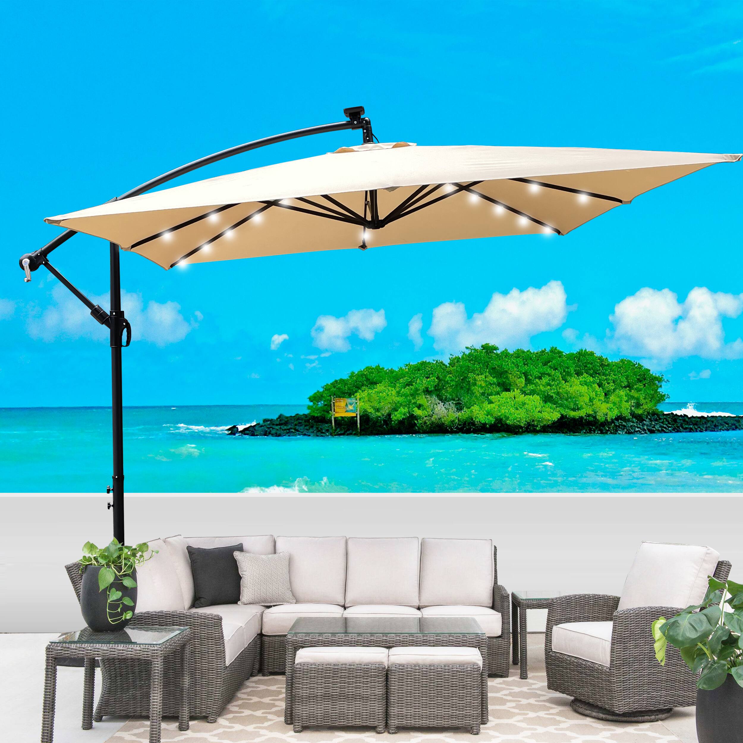 Angle. Loheer - Loheer 8ft Square Solar Lighted Patio Umbrella with 32 LED Lights Crank Lift and Cross Base for Backyard Pool Shade.