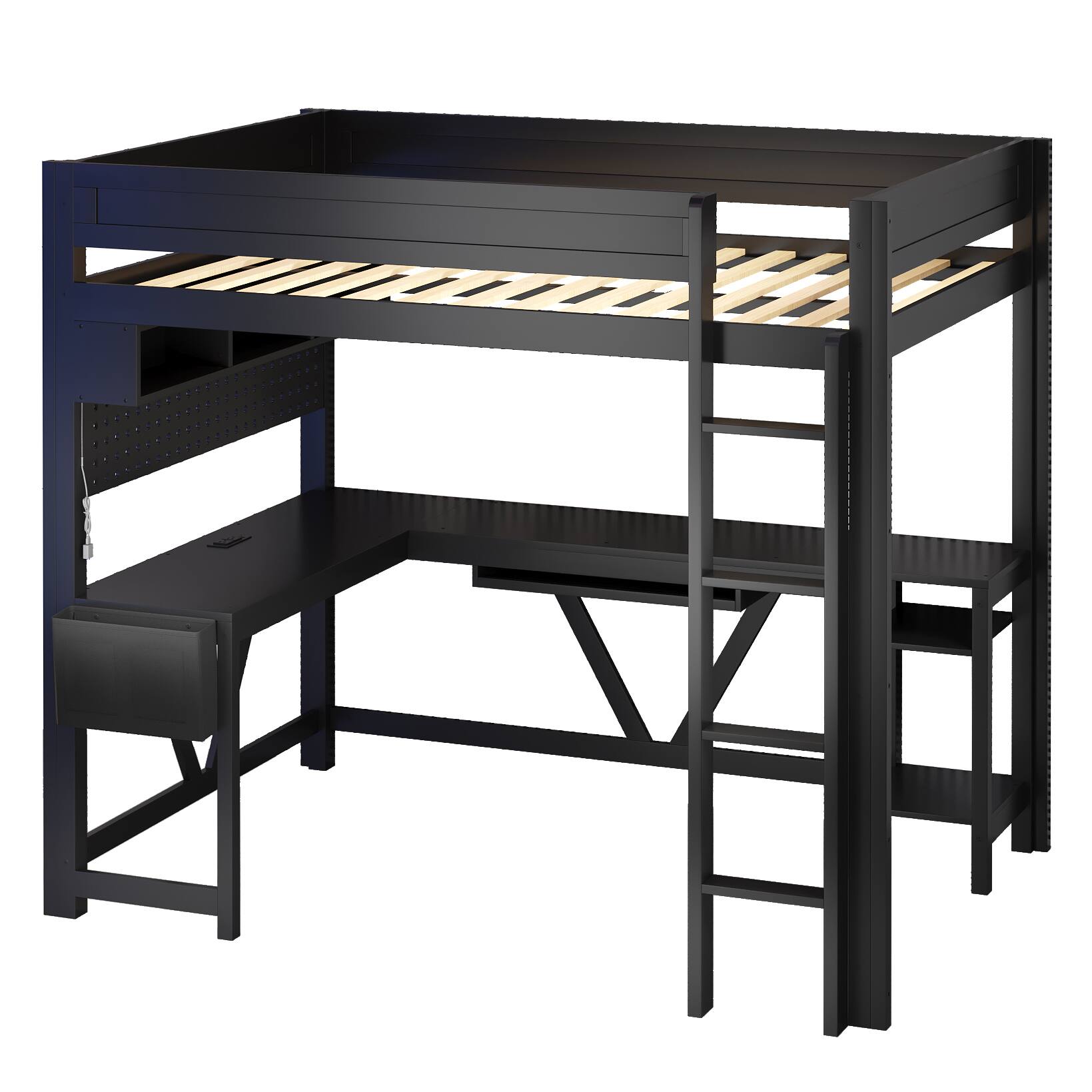 Alt View 1. Anysun - Anysun Wood Full Size Gaming Loft Bed with LED and Charging Station, Assembly Required - Black.