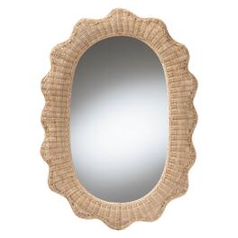 bali & pari - Makoto Scalloped Rattan Wall Mirror - Handwoven Wicker Oval Frame, Boho Coastal Accent Wall Décor - Natural