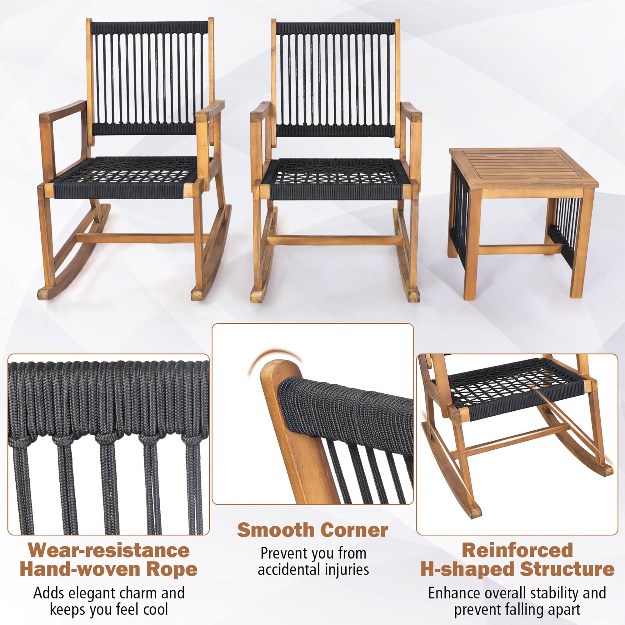 - Wear-resistance Hand-woven Rope  
  Adds elegant charm and keeps you feel cool

- Smooth Corner  
  Prevent you from accidental injuries

- Reinforced H-shaped Structure  
  Enhance overall stability and prevent falling apart