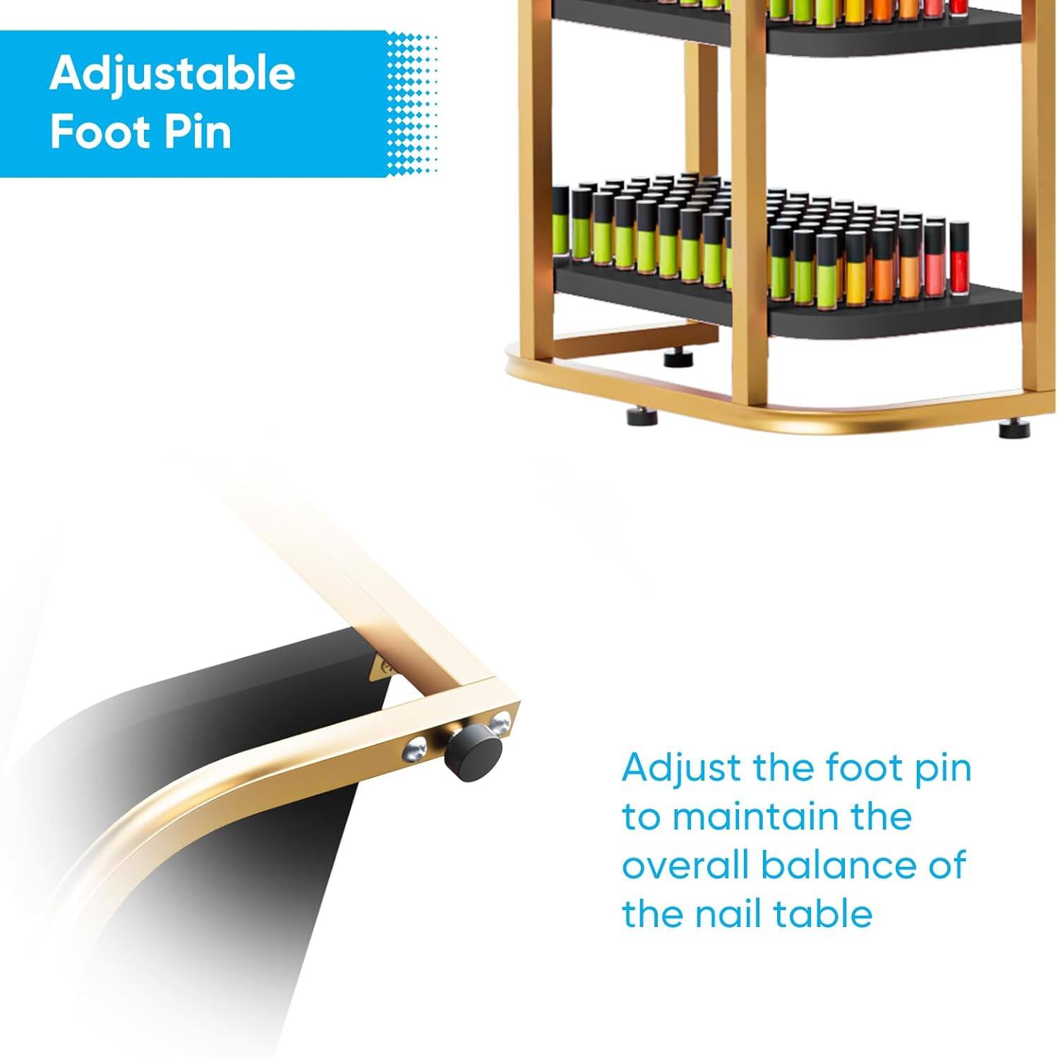 Adjustable Foot Pin

Adjust the foot pin to maintain the overall balance of the nail table