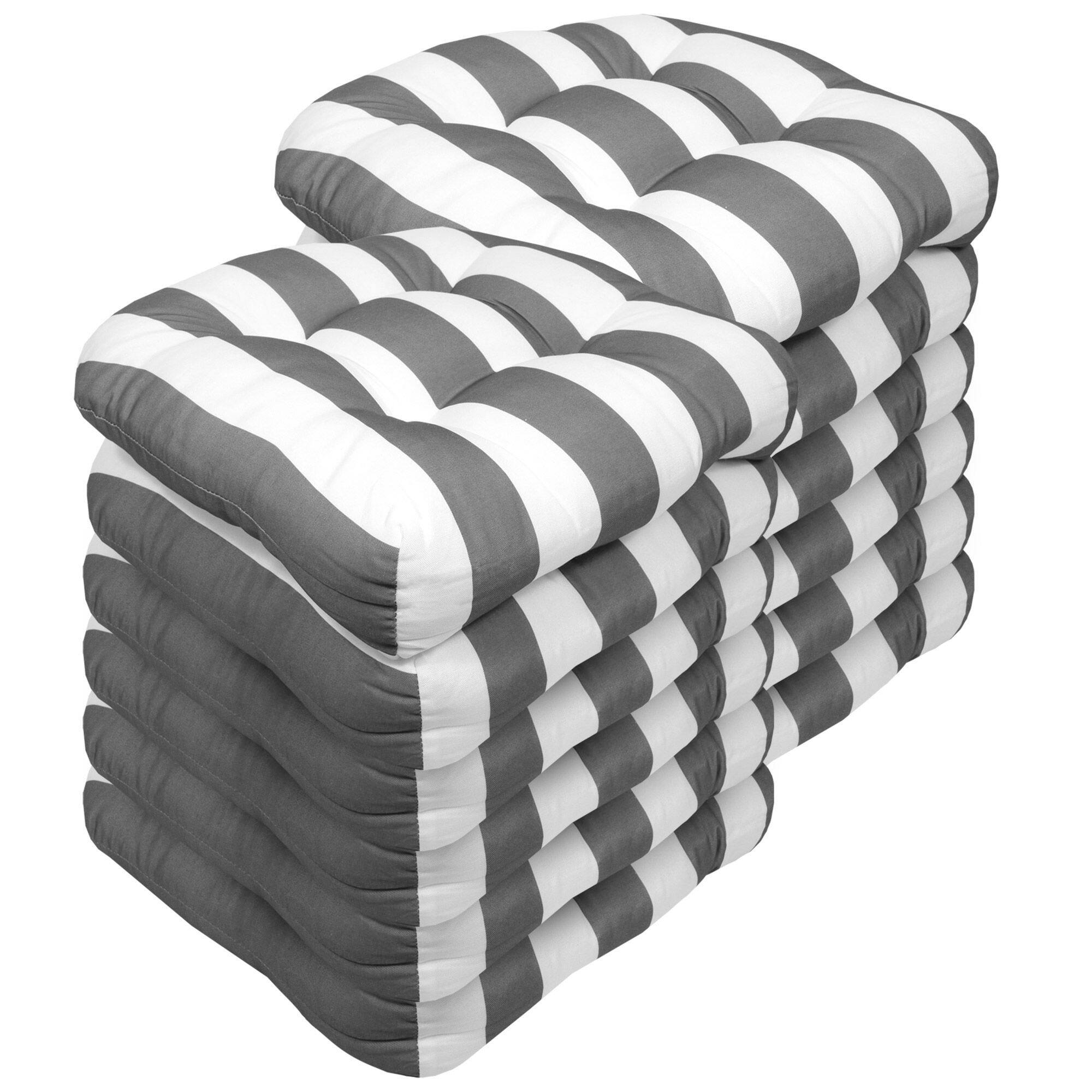 Angle. Sweet Home Collection - Havana Stripe Patio Cushions Indoor/Outdoor Tufted 19" x 19", 12-Pack - Silver/White.