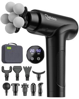 Cotsoco - Massage Gun Deep Tissue, Percussion Massage Gun with 10 Massage Heads & 20 Speeds, Muscle Massage Gun with Large 6-Ball - Gray